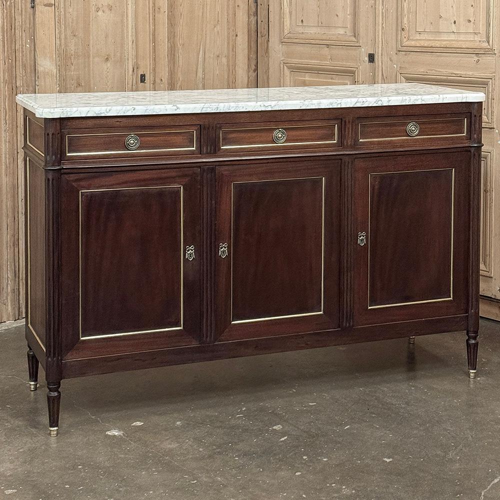 Hand-Crafted Antique French Louis XVI Mahogany Buffet with Carrara Marble For Sale