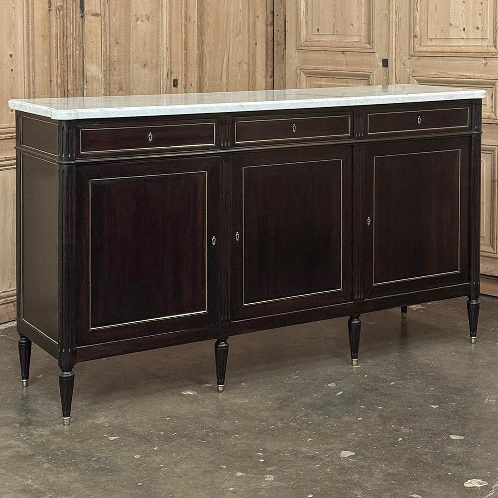 Directoire Antique French Louis XVI Mahogany Buffet with Carrara Marble For Sale