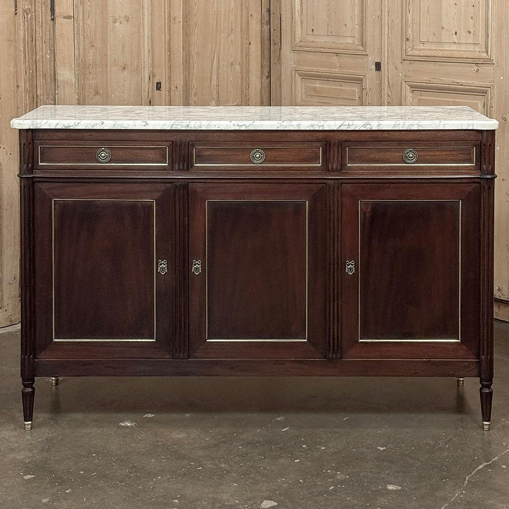 Antique French Louis XVI Mahogany Buffet with Carrara Marble In Good Condition For Sale In Dallas, TX