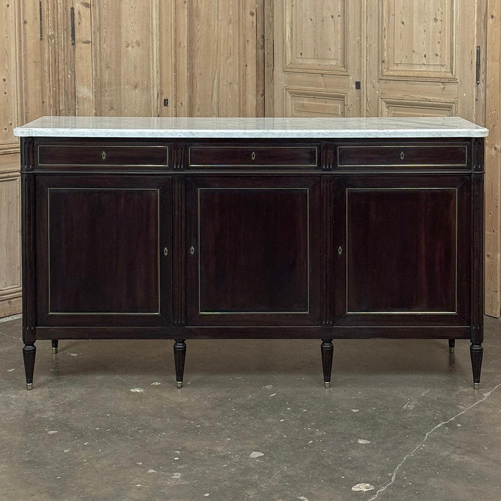 Hand-Crafted Antique French Louis XVI Mahogany Buffet with Carrara Marble For Sale