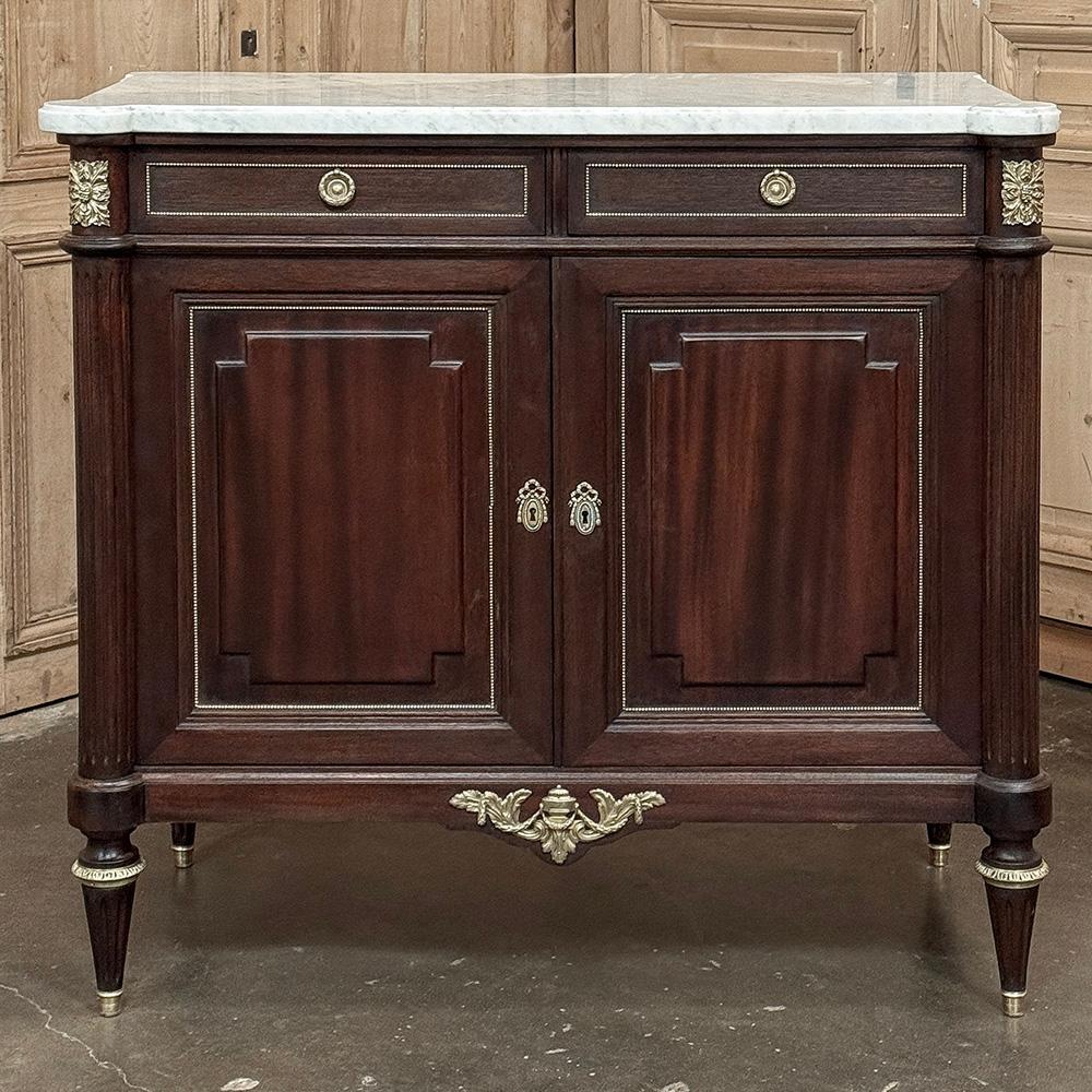 Antique French Louis XVI Mahogany Buffet with Carrara Marble In Good Condition For Sale In Dallas, TX