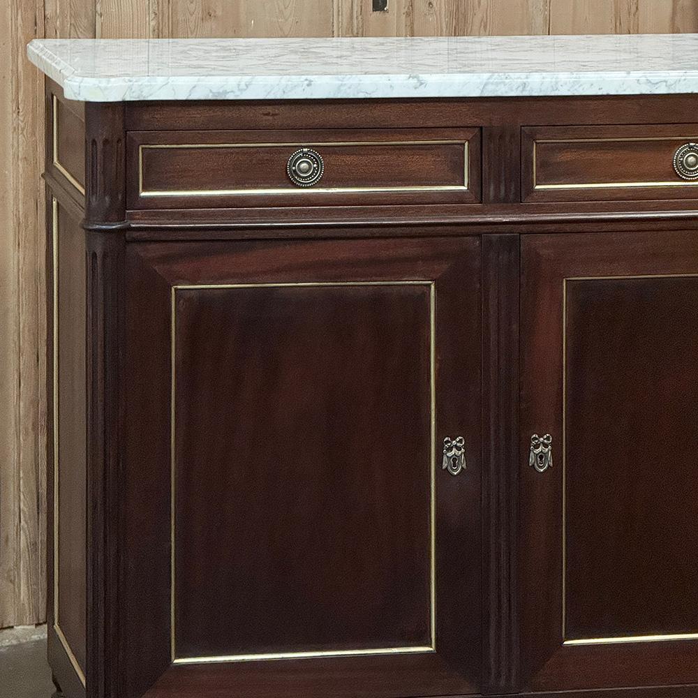 20th Century Antique French Louis XVI Mahogany Buffet with Carrara Marble For Sale
