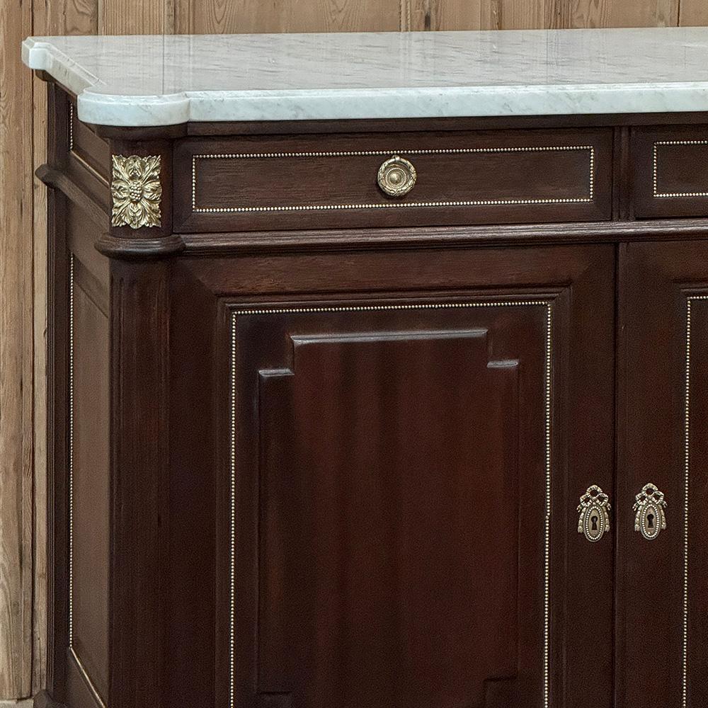 20th Century Antique French Louis XVI Mahogany Buffet with Carrara Marble For Sale