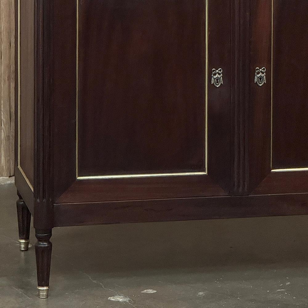 Brass Antique French Louis XVI Mahogany Buffet with Carrara Marble For Sale
