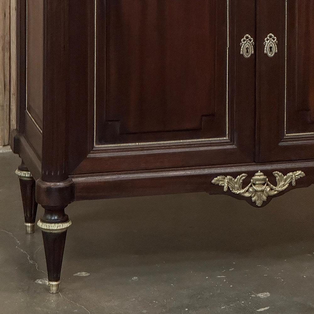 Brass Antique French Louis XVI Mahogany Buffet with Carrara Marble For Sale