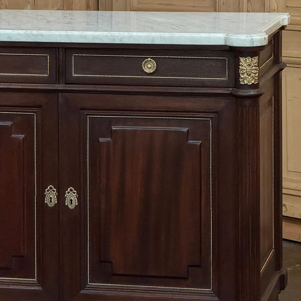 Antique French Louis XVI Mahogany Buffet with Carrara Marble For Sale 2