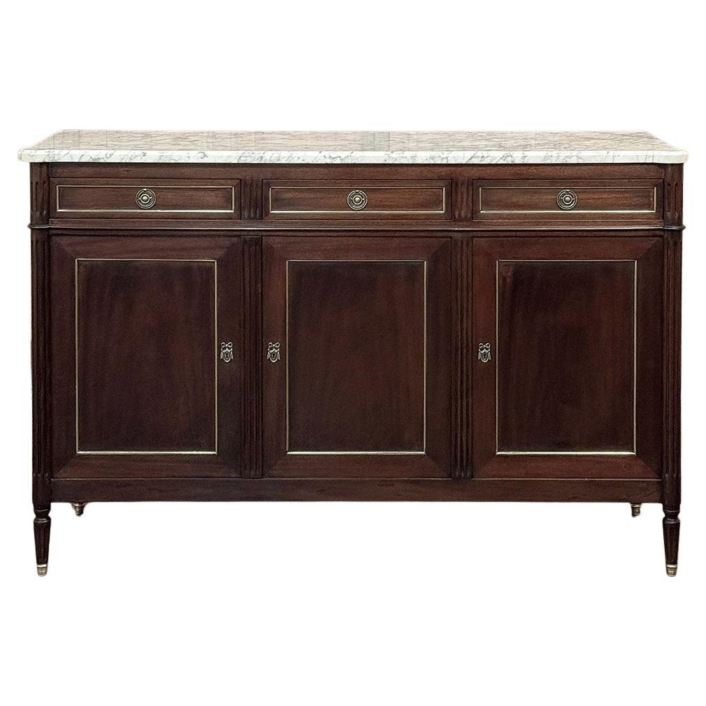 Antique French Louis XVI Mahogany Buffet with Carrara Marble