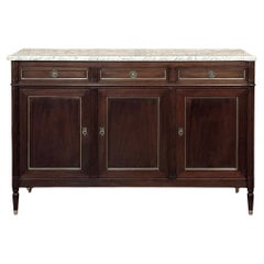 Antique French Louis XVI Mahogany Buffet with Carrara Marble