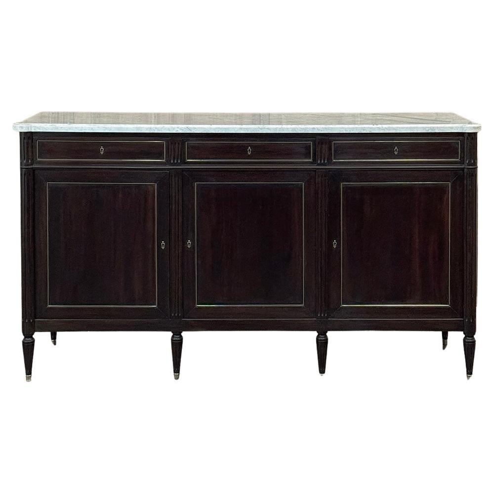 Antique French Louis XVI Mahogany Buffet with Carrara Marble For Sale