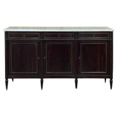 Antique French Louis XVI Mahogany Buffet with Carrara Marble
