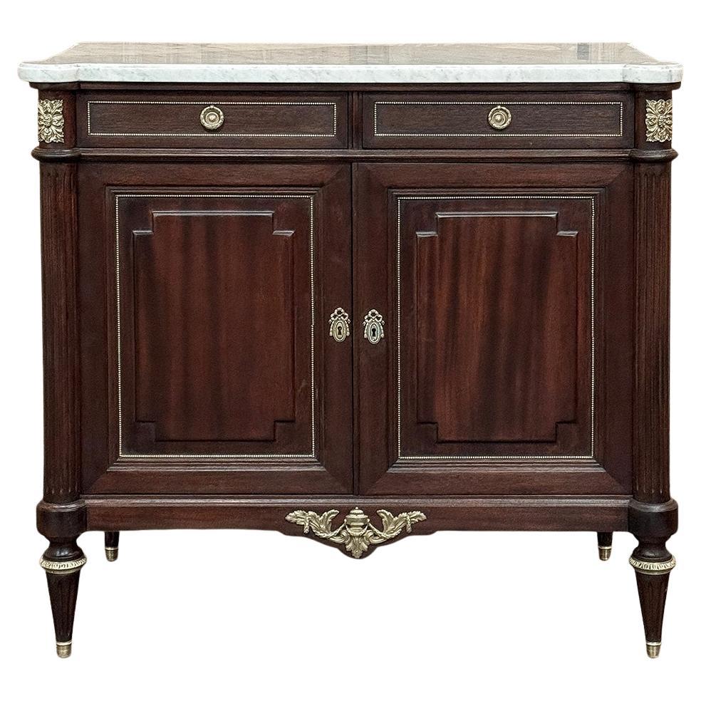 Antique French Louis XVI Mahogany Buffet with Carrara Marble
