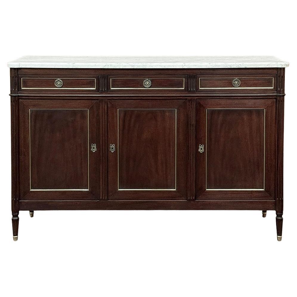 Antique French Louis XVI Buffet in mogano con marmo di Carrara