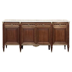 Antique French Louis XVI Buffet in mogano con marmo di Carrara