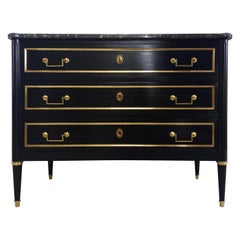 Antique French Louis XVI Mahogany Chest of Drawers Commode Marble Bronze & Brass