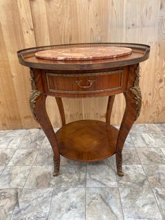 Antique French Louis XVI Mahogany Cocktail Table with Inlaid Marble Top