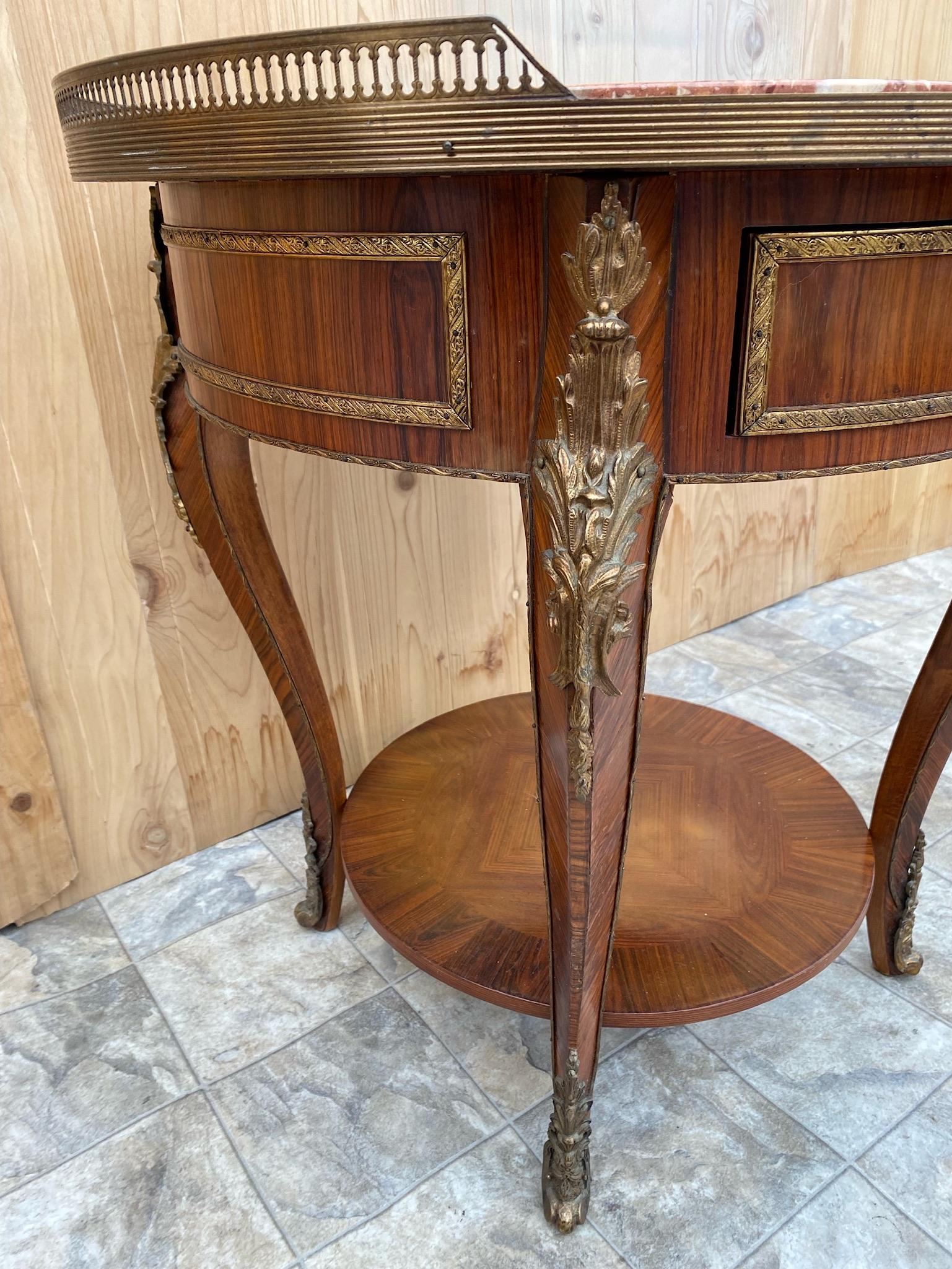  Antique French Louis XVI Mahogany Cocktail Table with Inlaid Marble Top In Good Condition For Sale In Chicago, IL