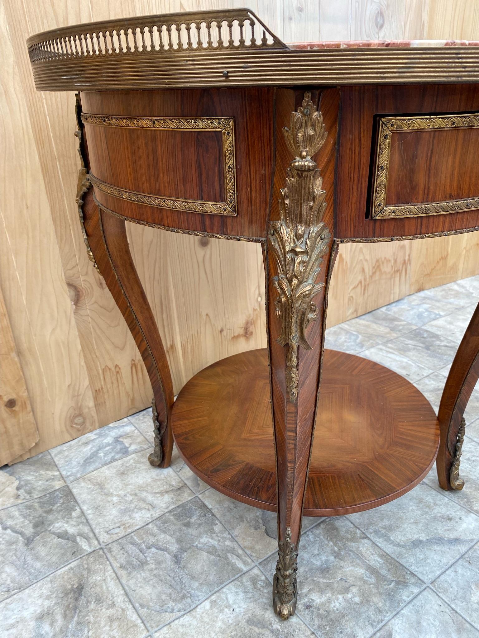 Antique French Louis XVI Mahogany Cocktail Table with Inlaid Marble Top In Good Condition In Chicago, IL