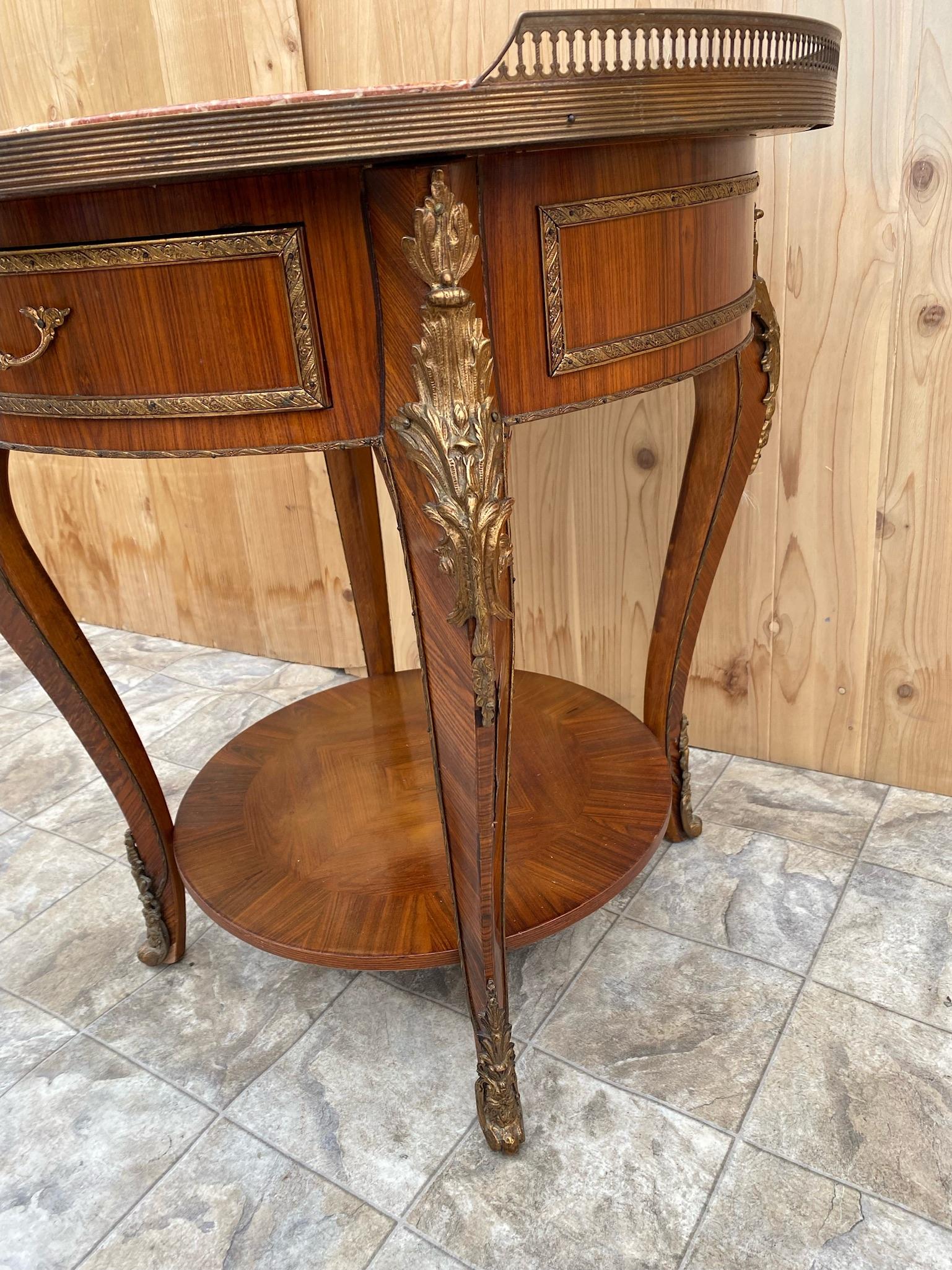 20th Century Antique French Louis XVI Mahogany Cocktail Table with Inlaid Marble Top