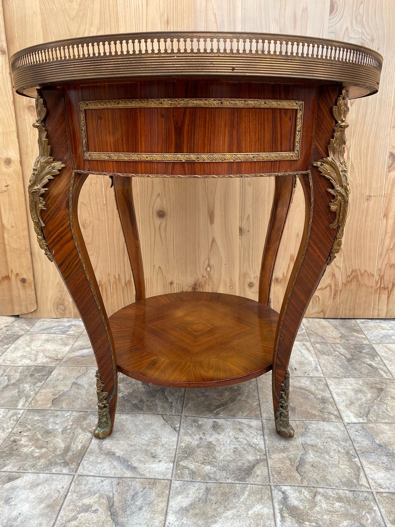 Bronze Antique French Louis XVI Mahogany Cocktail Table with Inlaid Marble Top