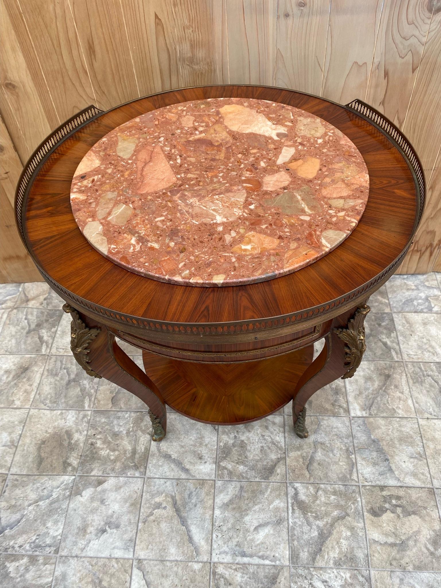  Antique French Louis XVI Mahogany Cocktail Table with Inlaid Marble Top For Sale 2