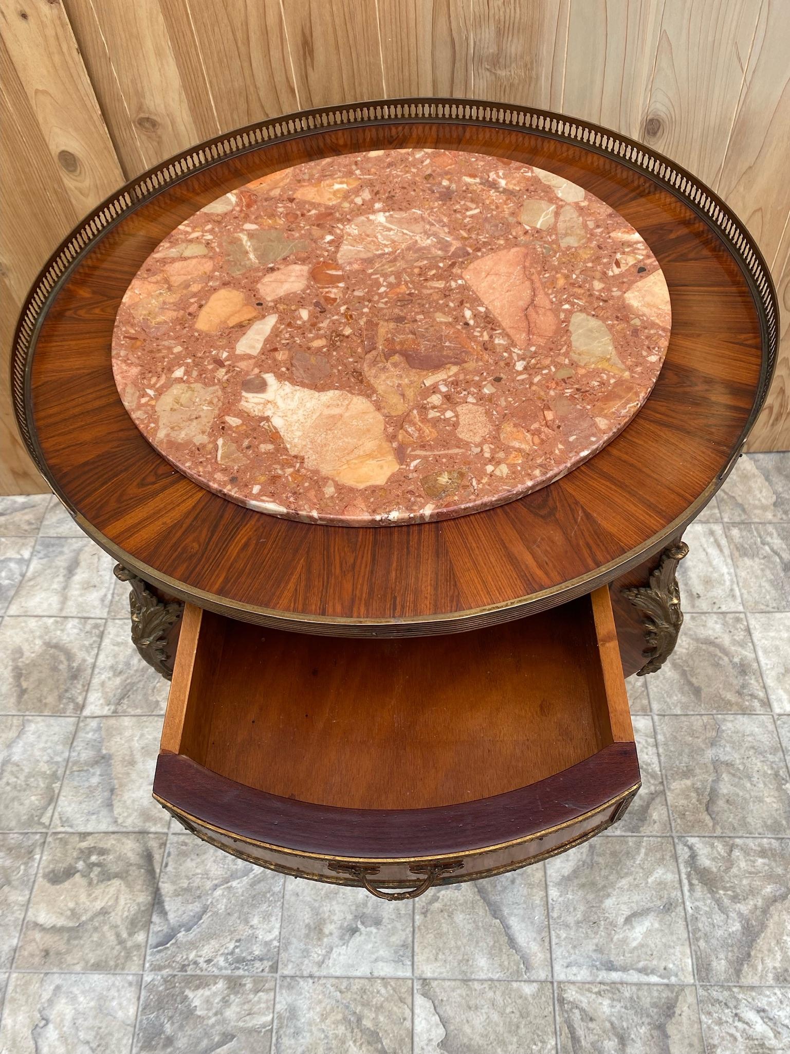 Antique French Louis XVI Mahogany Cocktail Table with Inlaid Marble Top 3