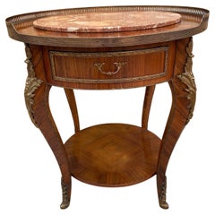  Antique French Louis XVI Mahogany Cocktail Table with Inlaid Marble Top