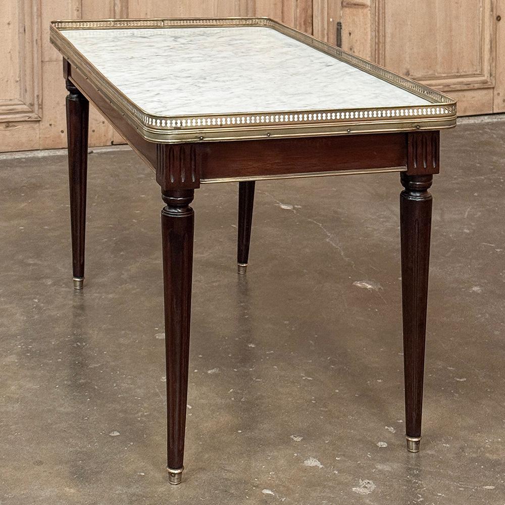 Antique French Louis XVI Mahogany Coffee Table with Carrara Marble For Sale 4