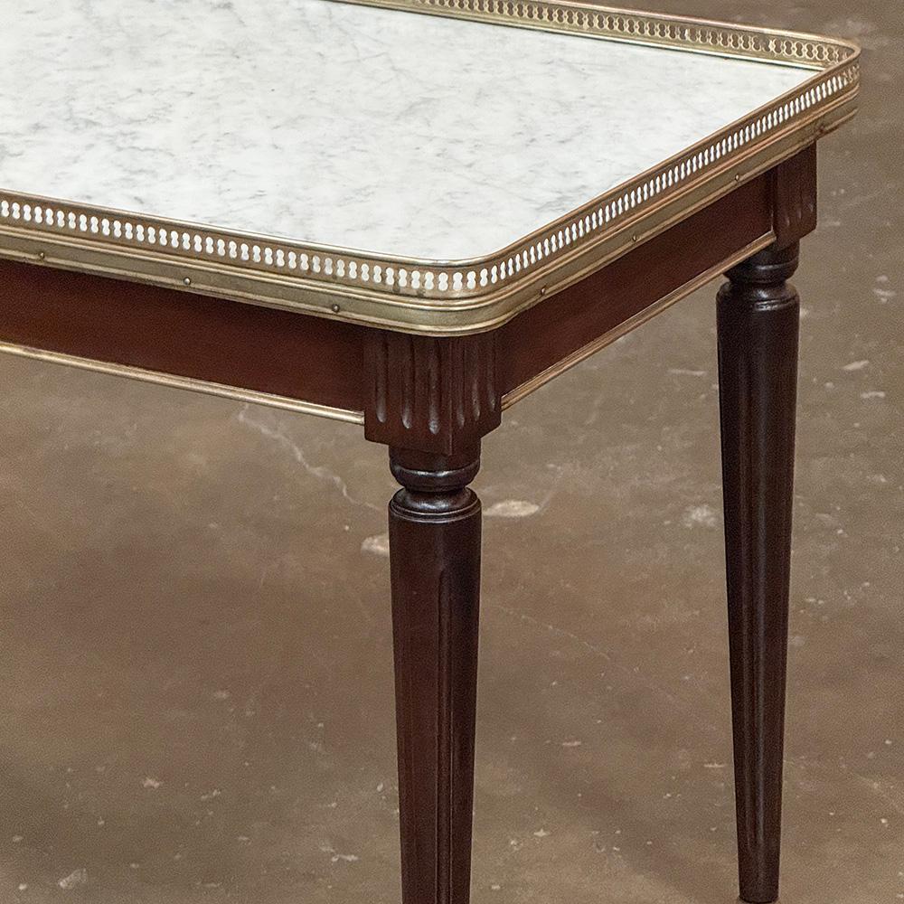 Antique French Louis XVI Mahogany Coffee Table with Carrara Marble For Sale 5