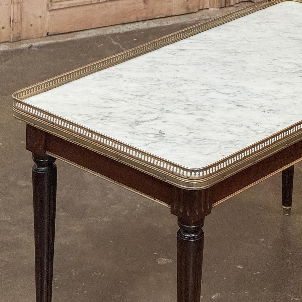 Antique French Louis XVI Mahogany Coffee Table with Carrara Marble For Sale 6