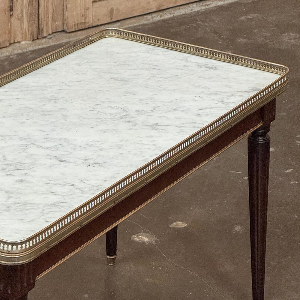 Antique French Louis XVI Mahogany Coffee Table with Carrara Marble For Sale 7