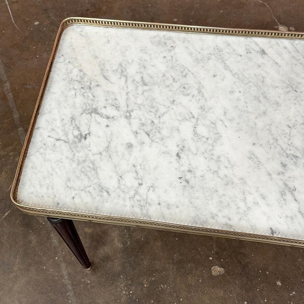 Antique French Louis XVI Mahogany Coffee Table with Carrara Marble For Sale 9