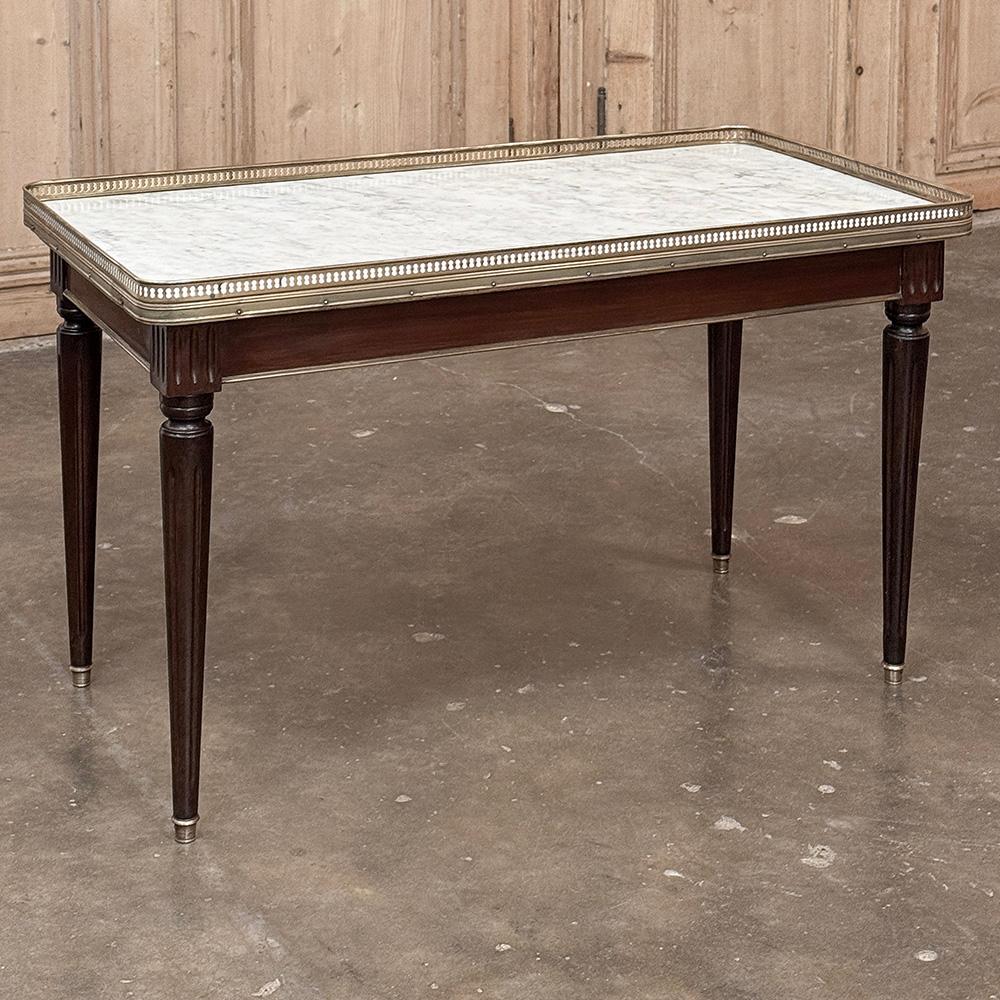 Antique French Louis XVI Mahogany Coffee Table with Carrara Marble In Good Condition For Sale In Dallas, TX
