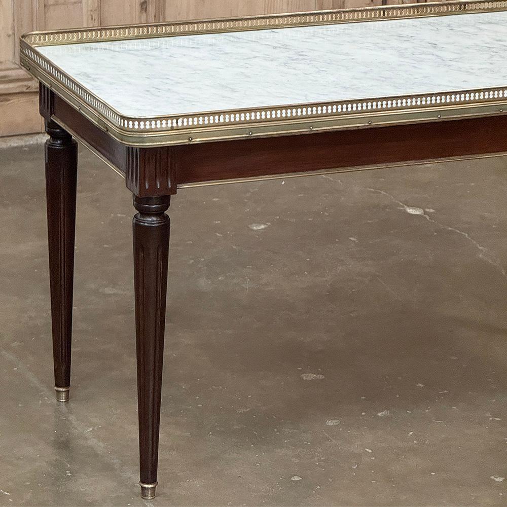 20th Century Antique French Louis XVI Mahogany Coffee Table with Carrara Marble For Sale