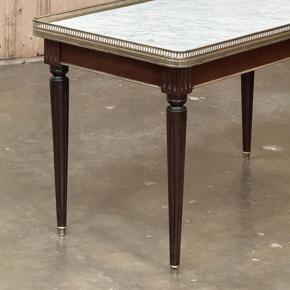 Antique French Louis XVI Mahogany Coffee Table with Carrara Marble For Sale 1