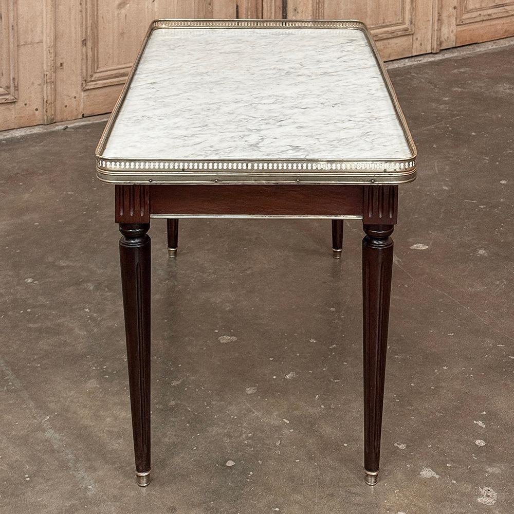 Antique French Louis XVI Mahogany Coffee Table with Carrara Marble For Sale 3