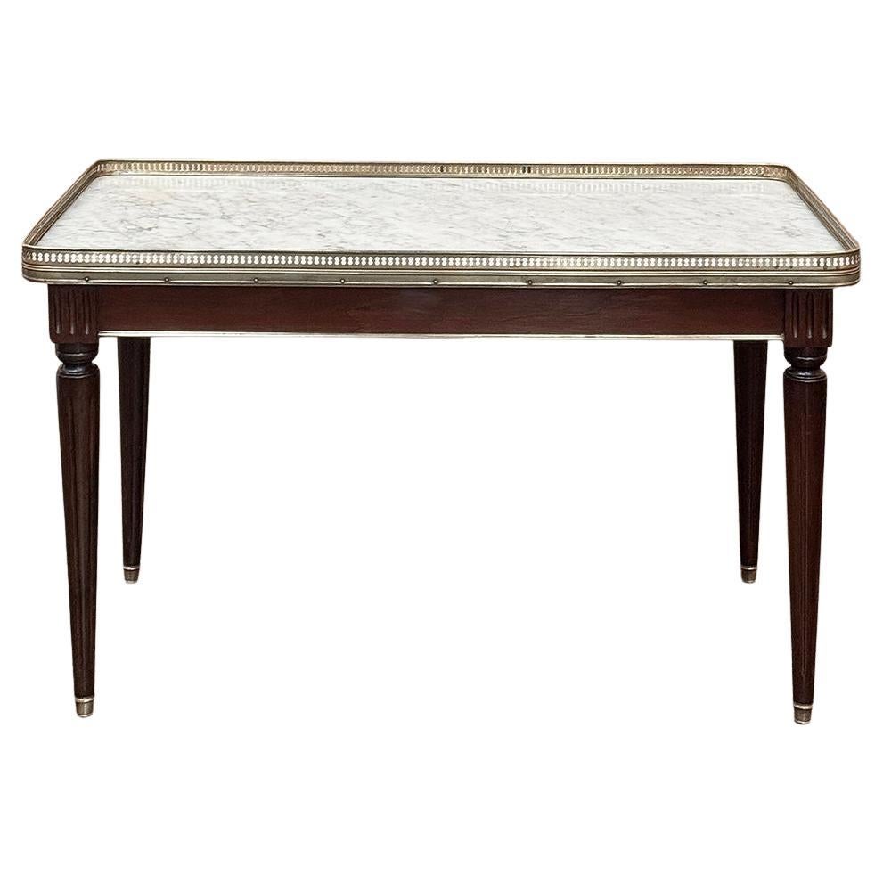 Antique French Louis XVI Mahogany Coffee Table with Carrara Marble For Sale
