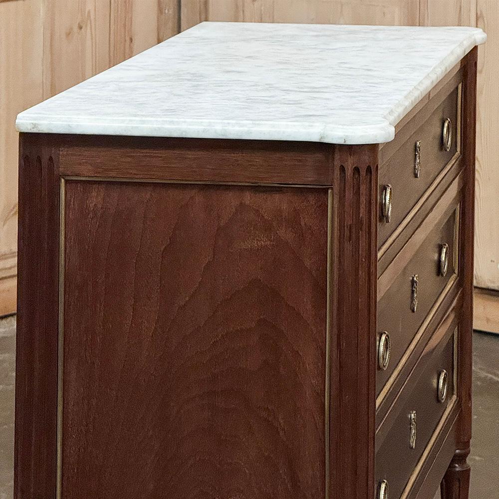 Antique French Louis XVI Mahogany Commode with Carrara Marble For Sale 5