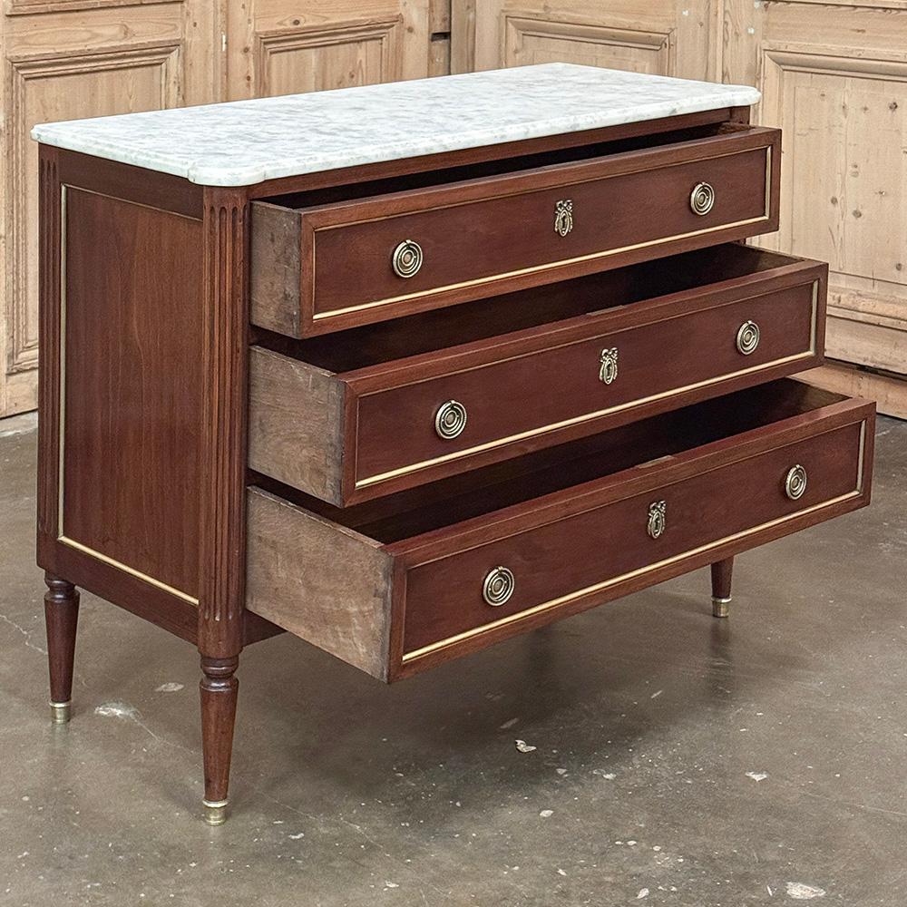 Antique French Louis XVI Mahogany Commode with Carrara Marble For Sale 9