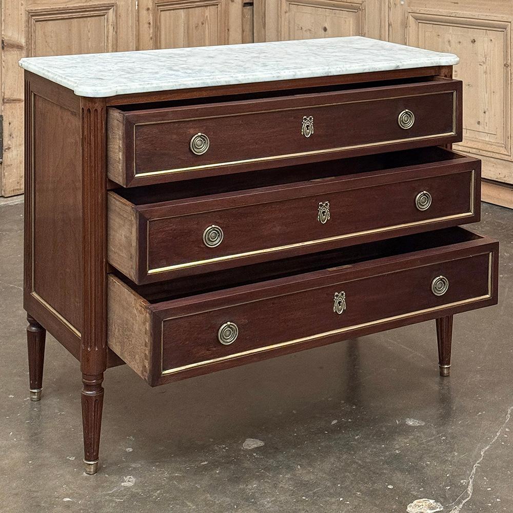 Antique French Louis XVI Mahogany Commode with Carrara Marble For Sale 9
