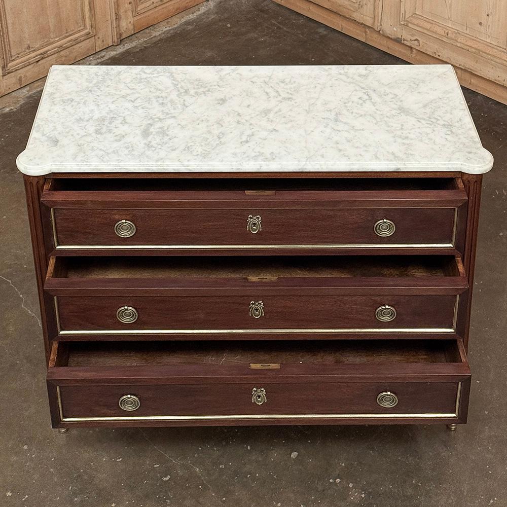 Antique French Louis XVI Mahogany Commode with Carrara Marble For Sale 10