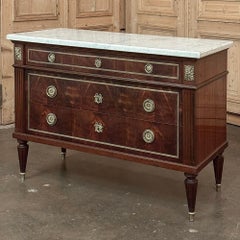 Antique French Louis XVI Mahogany Commode with Carrara Marble