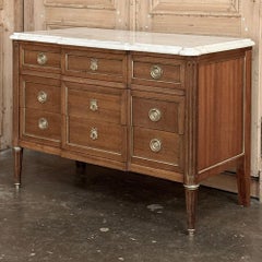 Antique French Louis XVI Mahogany Commode with Carrara Marble