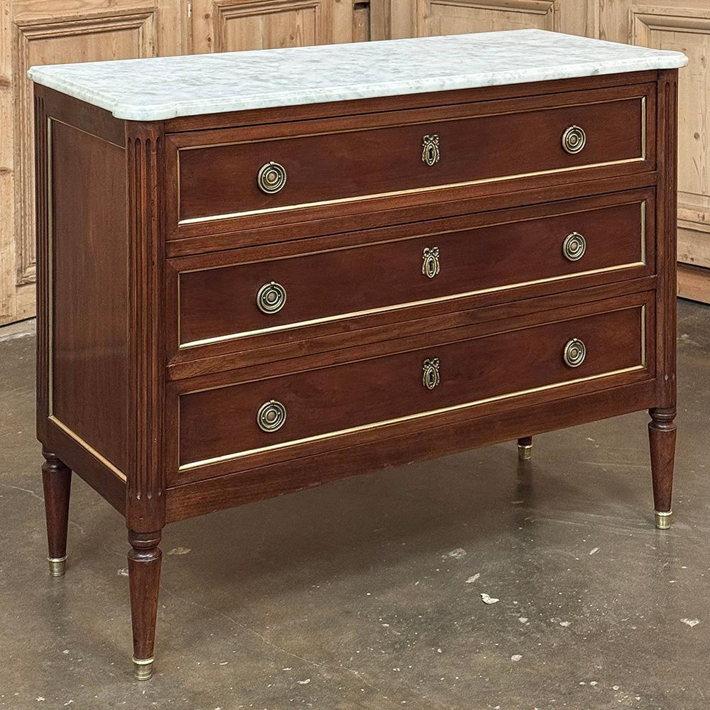 Antique French Louis XVI Mahogany Commode with Carrara Marble In Good Condition For Sale In Dallas, TX