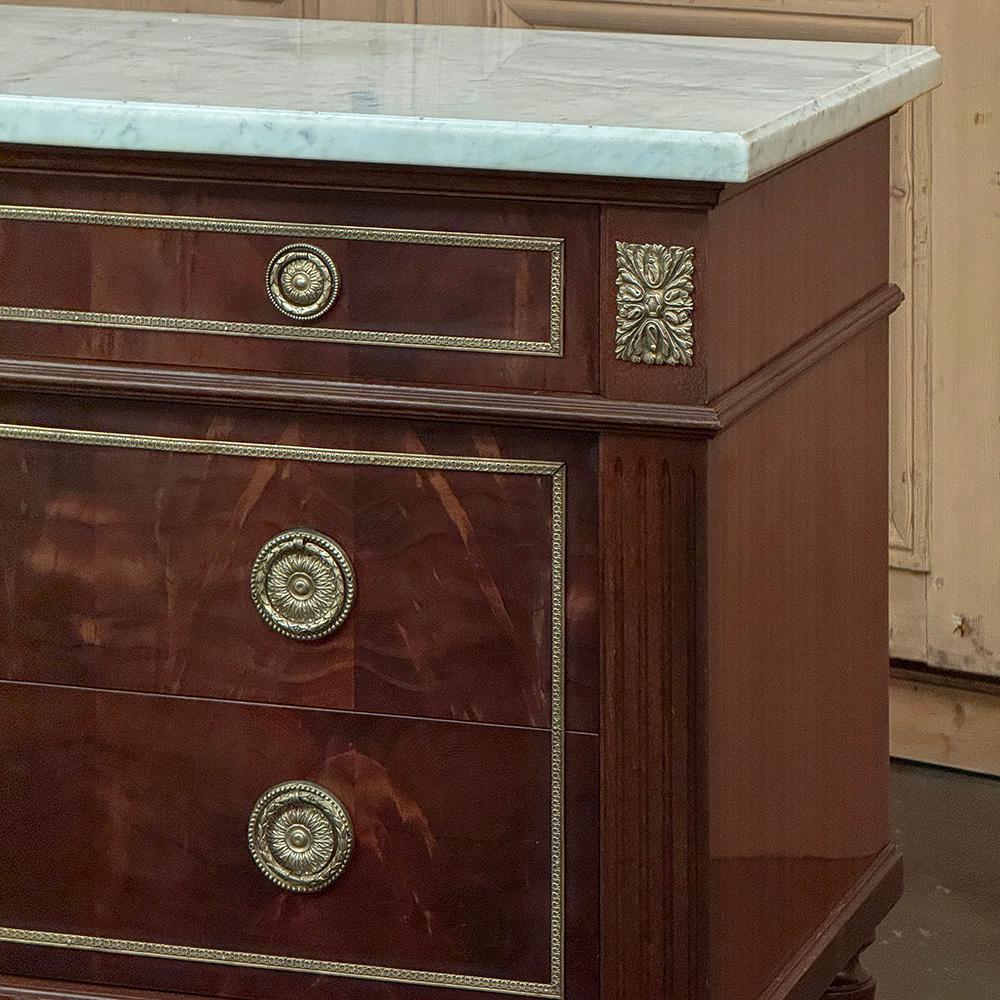 XX secolo Antique French Louis XVI Mahogany Commode with Carrara Marble in vendita