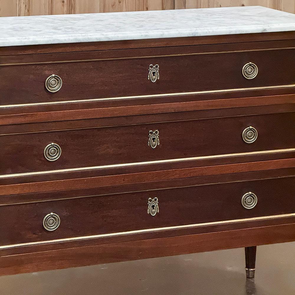 Antique French Louis XVI Mahogany Commode with Carrara Marble For Sale 2