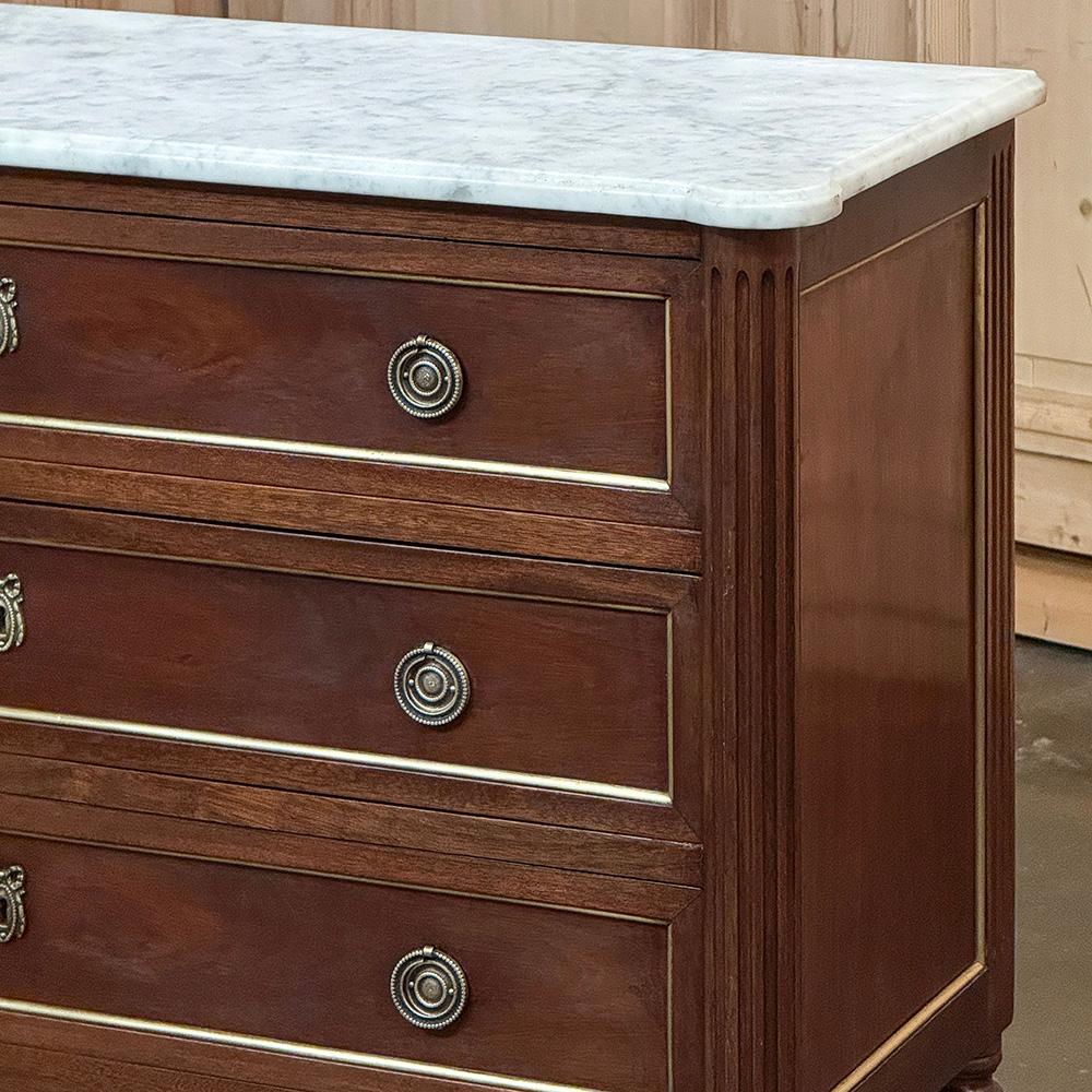 Antique French Louis XVI Mahogany Commode with Carrara Marble For Sale 3