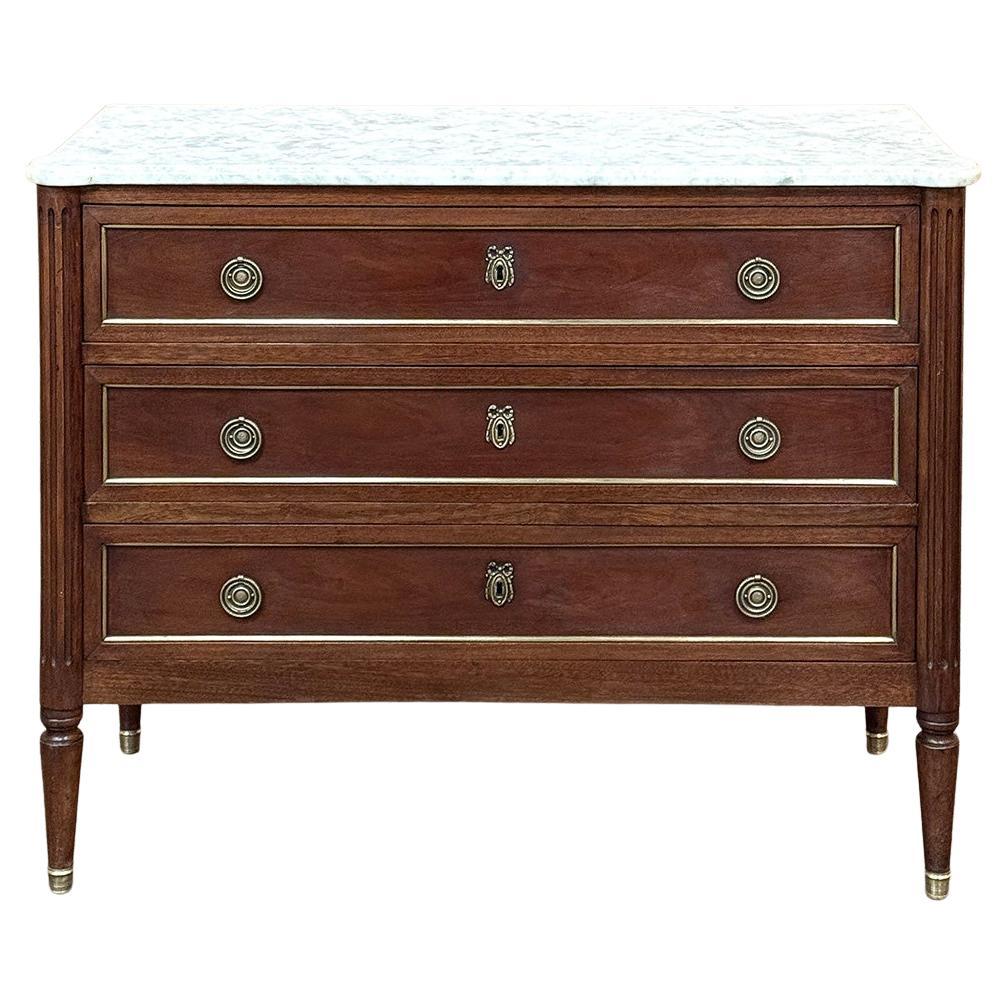 Antique French Louis XVI Mahogany Commode with Carrara Marble For Sale