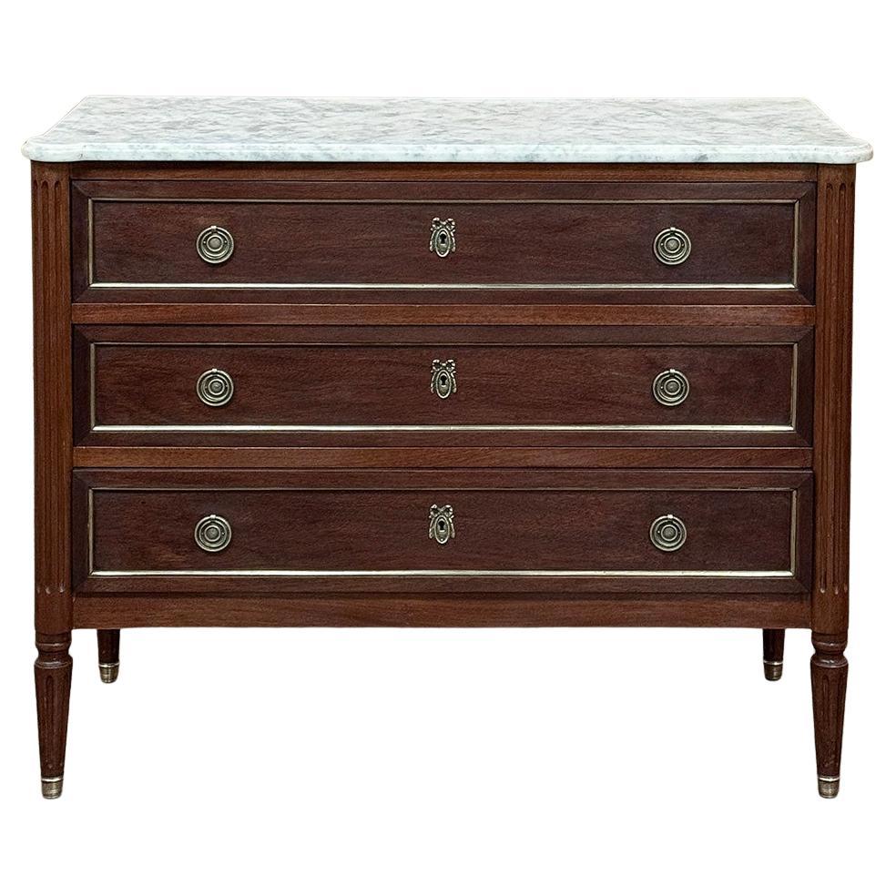 Antique French Louis XVI Mahogany Commode with Carrara Marble