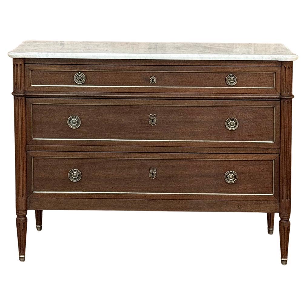 Antique French Louis XVI Mahogany Commode with Carrara Marble