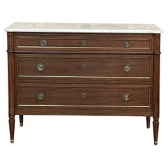 Antique French Louis XVI Mahogany Commode with Carrara Marble